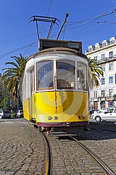 Old Lisbon yellow tram photo